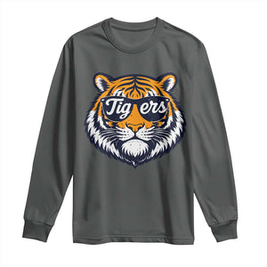Tiger Face Long Sleeve Shirt Vintage Sports Name TS10 Dark Heather Print Your Wear