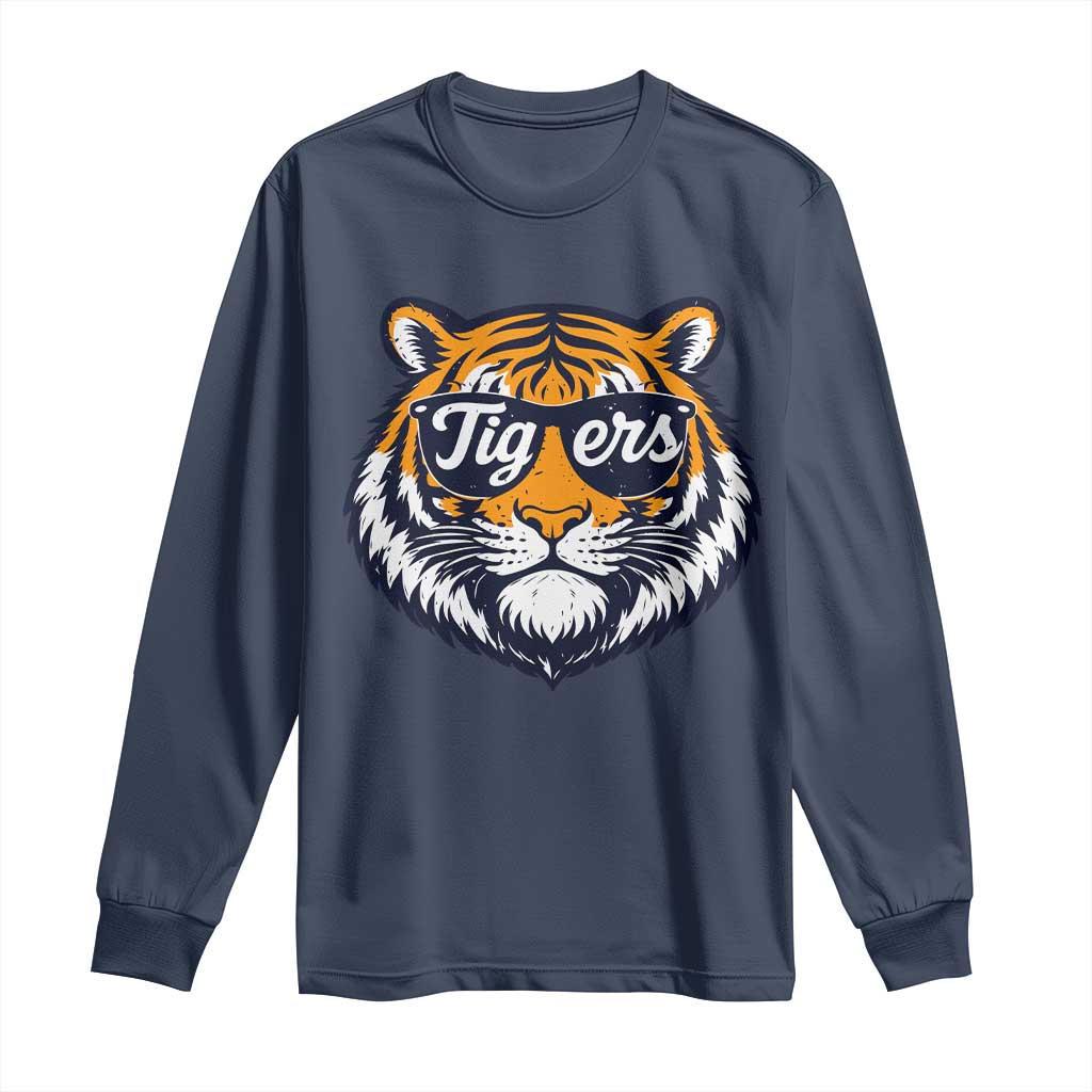 Tiger Face Long Sleeve Shirt Vintage Sports Name TS10 Navy Print Your Wear
