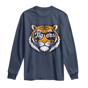 Tiger Face Long Sleeve Shirt Vintage Sports Name TS10 Navy Print Your Wear