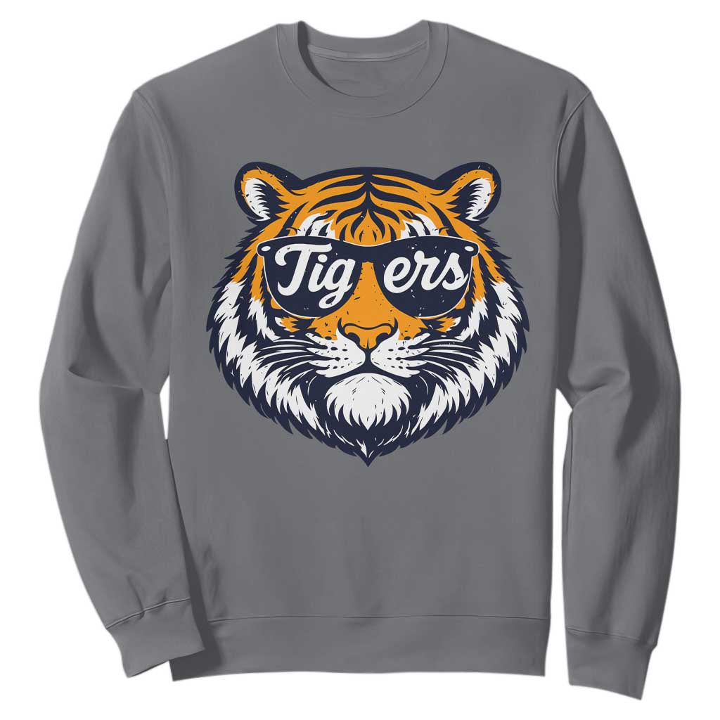 Tiger Face Sweatshirt Vintage Sports Name TS10 Charcoal Print Your Wear