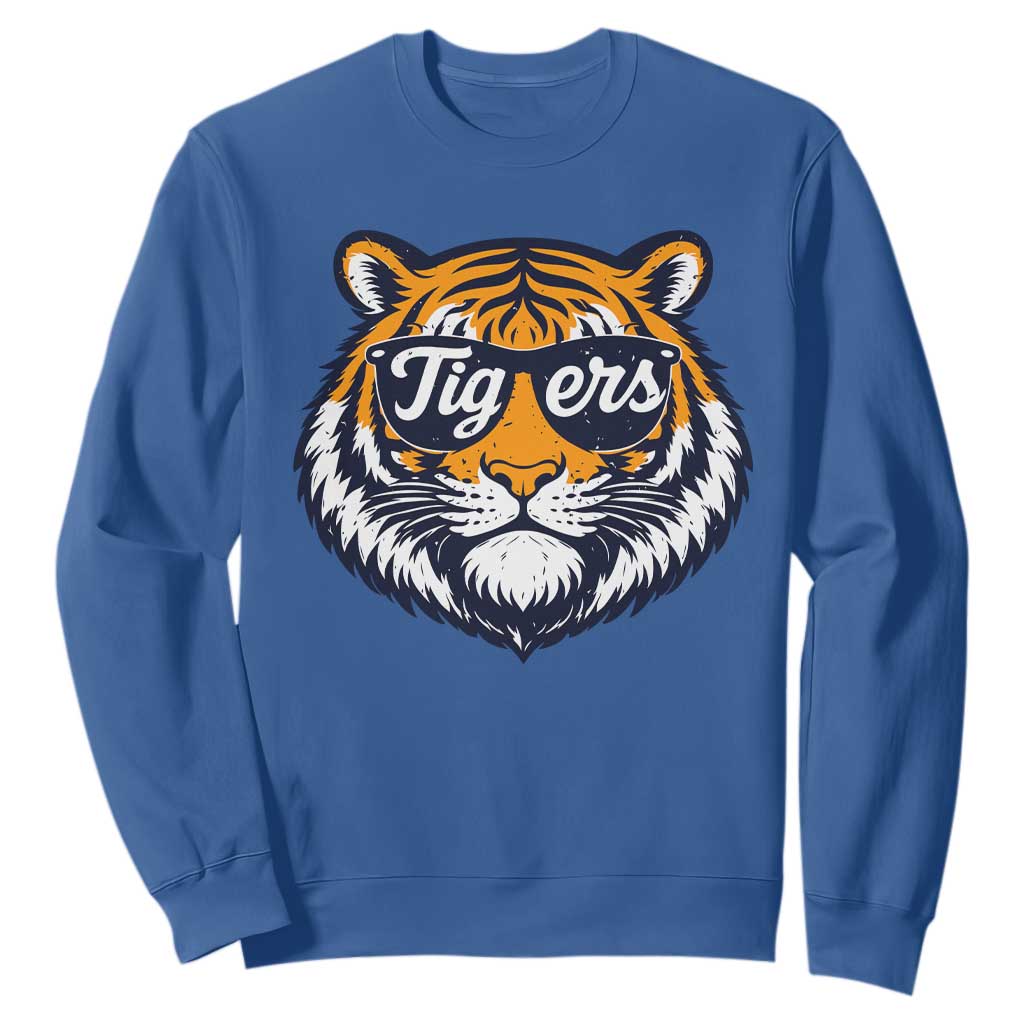 Tiger Face Sweatshirt Vintage Sports Name TS10 Royal Blue Print Your Wear