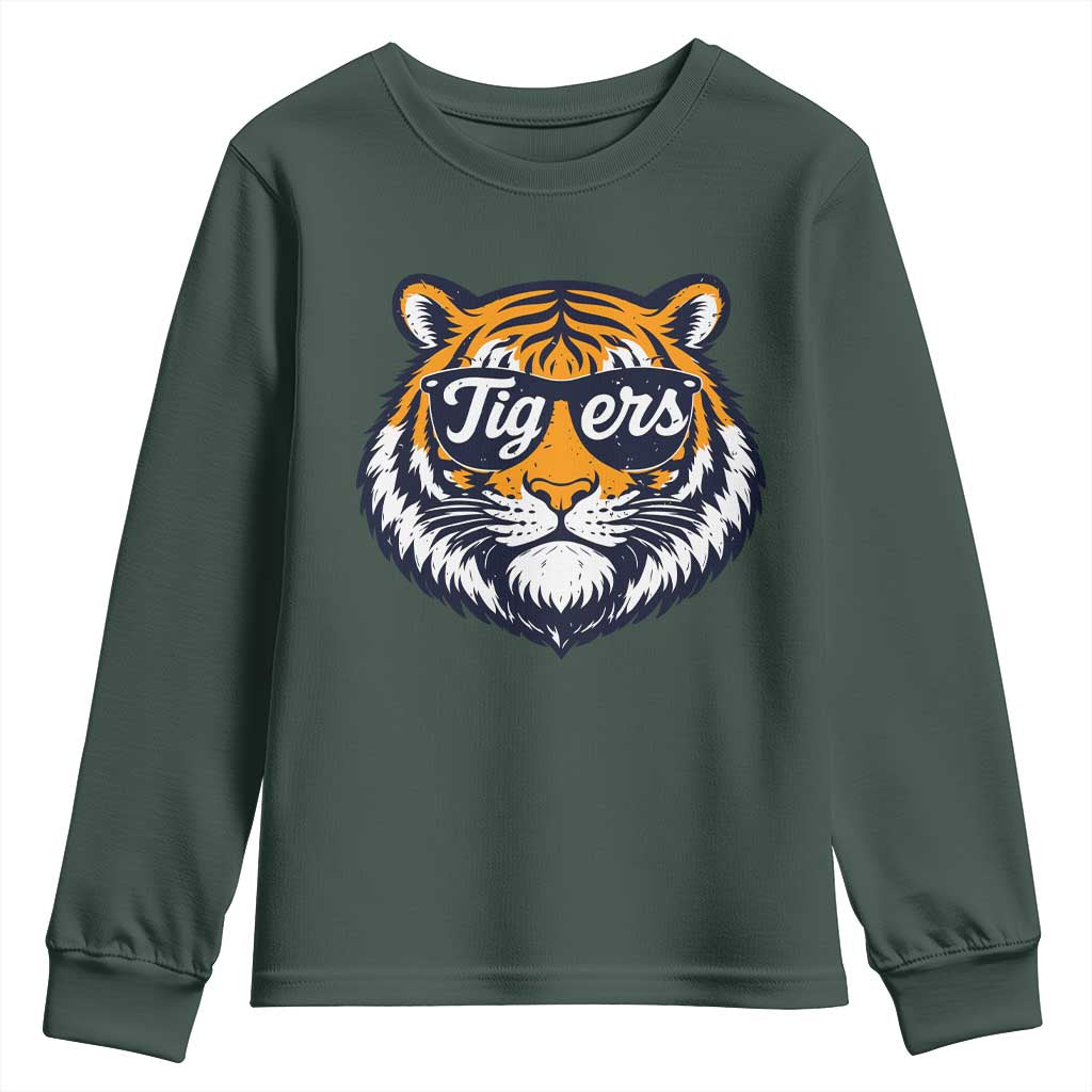 Tiger Face Youth Sweatshirt Vintage Sports Name TS10 Dark Forest Green Print Your Wear