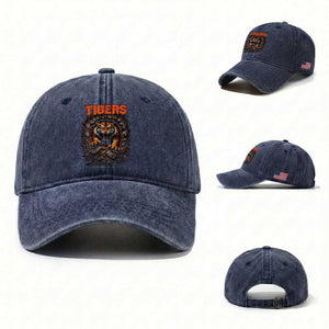 Tiger Sports Name Washed Cotton Baseball Cap Vintage Distressed Baseball Fans TS10 Washed Cap Universal Fit Navy Print Your Wear