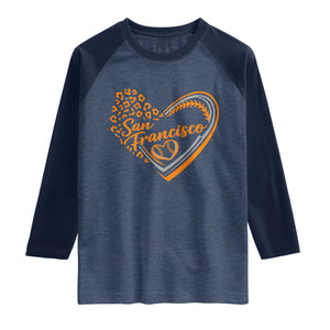 San Francisco Raglan Shirt SF Leopard Heart US State Baseball Fan Team Spirit TS10 Heather Denim Navy Print Your Wear