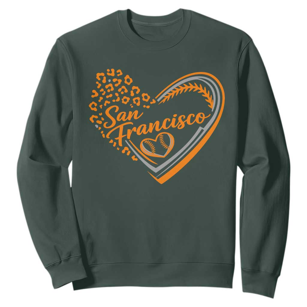 San Francisco Sweatshirt SF Leopard Heart US State Baseball Fan Team Spirit TS10 Dark Forest Green Print Your Wear