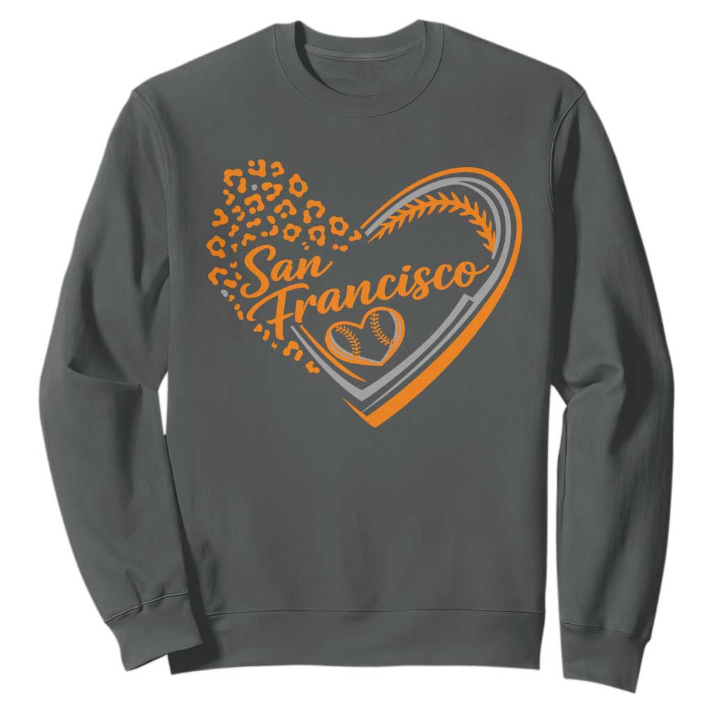 San Francisco Sweatshirt SF Leopard Heart US State Baseball Fan Team Spirit TS10 Dark Heather Print Your Wear