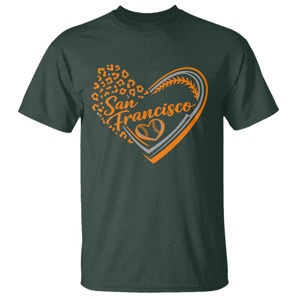 San Francisco T Shirt SF Leopard Heart US State Baseball Fan Team Spirit TS10 Dark Forest Green Print Your Wear
