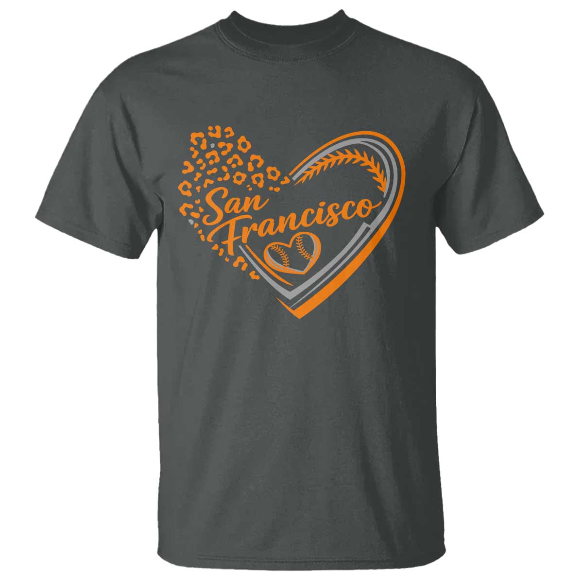 San Francisco T Shirt SF Leopard Heart US State Baseball Fan Team Spirit TS10 Dark Heather Print Your Wear