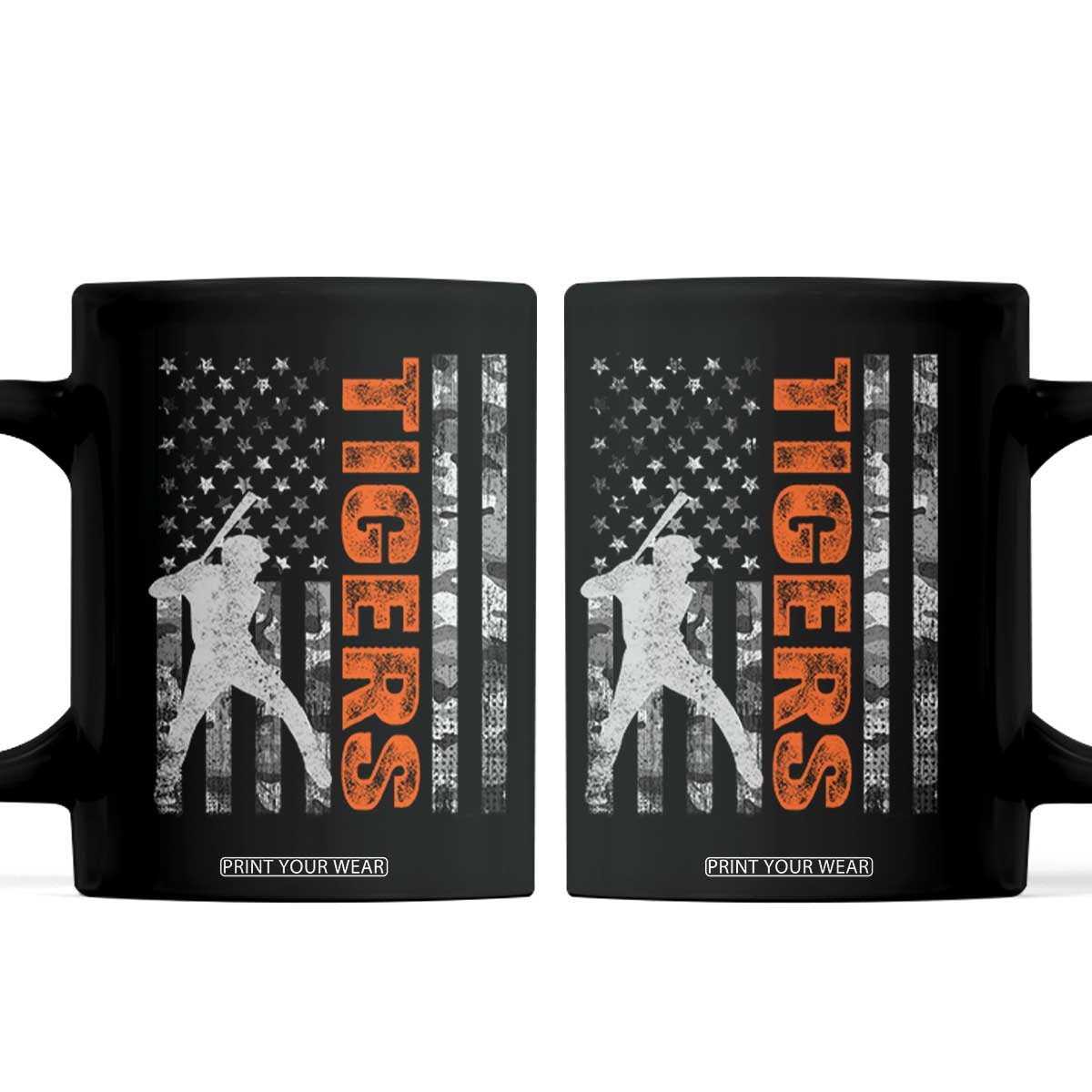 Baseball Player Tiger Coffee Mug Team Spirit American Flag USA Camo Patriotic Graphic TS10 Black Print Your Wear