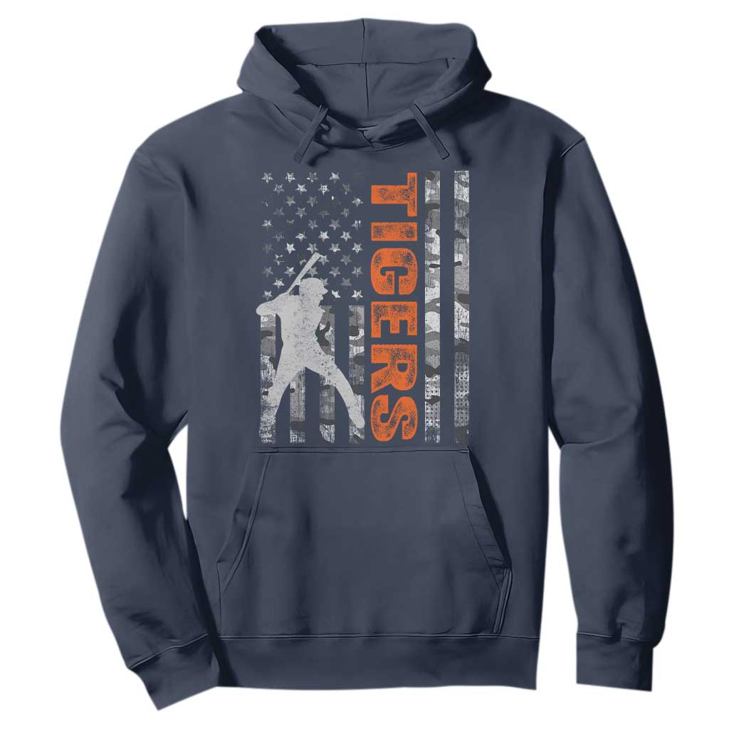 Baseball Player Tiger Hoodie Team Spirit American Flag USA Camo Patriotic Graphic TS10 Navy Print Your Wear