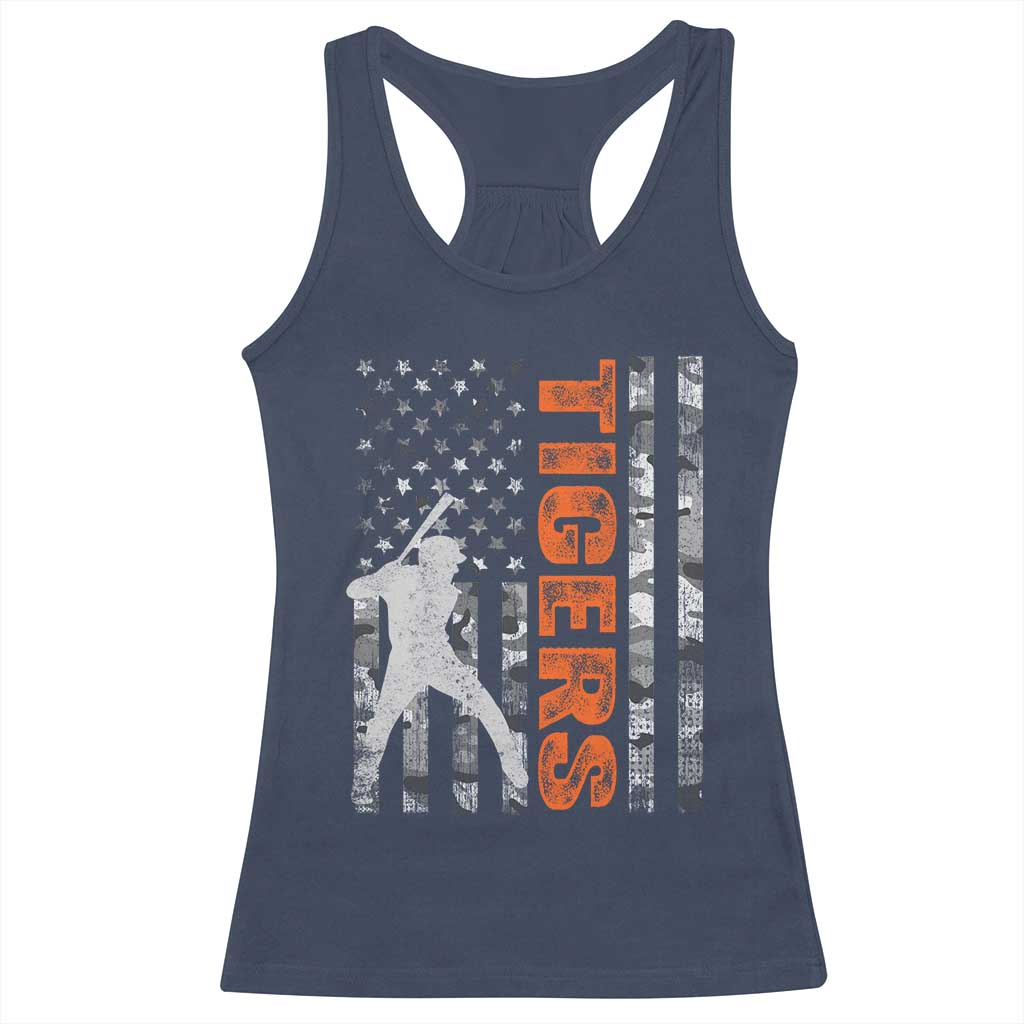Baseball Player Tiger Racerback Tank Top Team Spirit American Flag USA Camo Patriotic Graphic TS10 Navy Print Your Wear