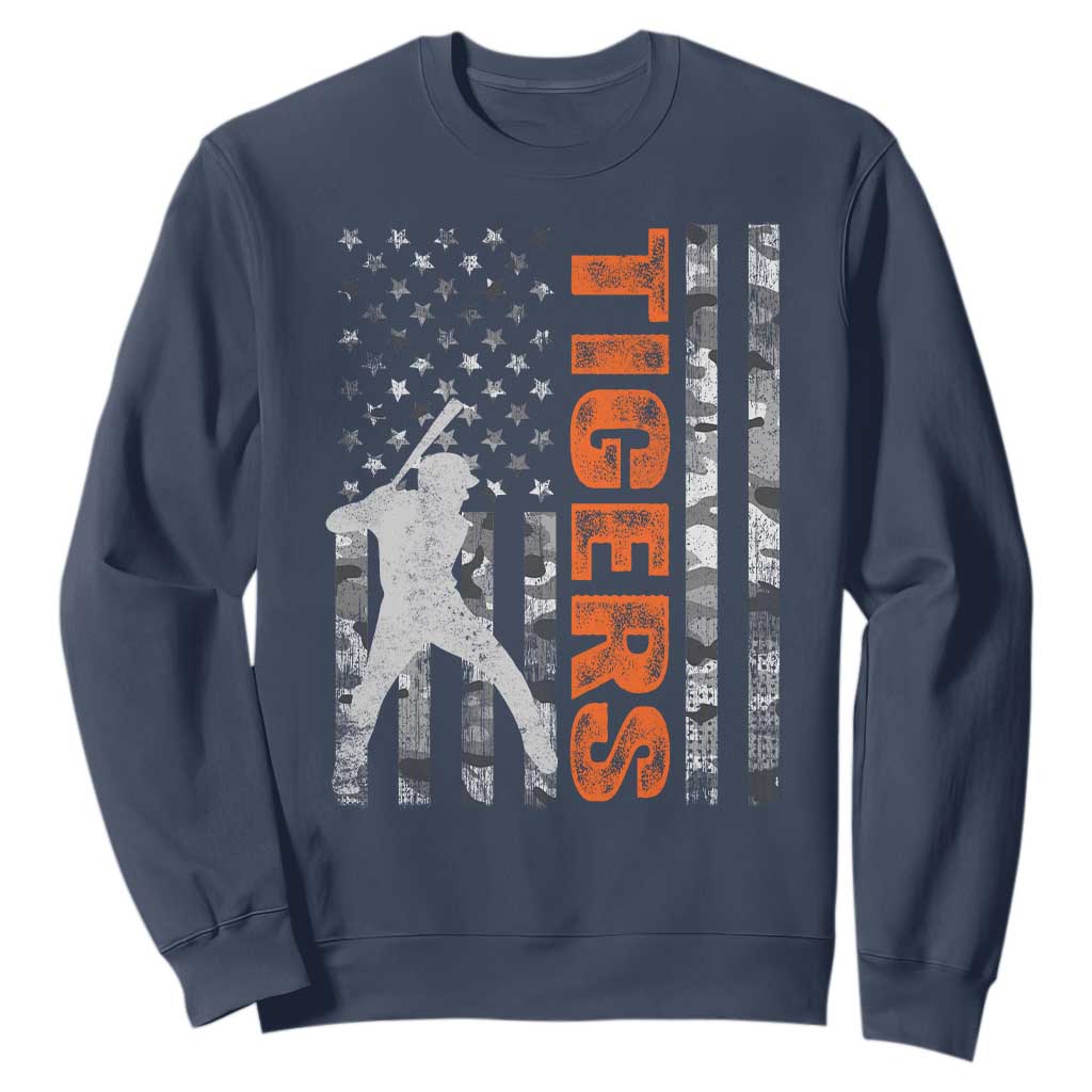 Baseball Player Tiger Sweatshirt Team Spirit American Flag USA Camo Patriotic Graphic TS10 Navy Print Your Wear