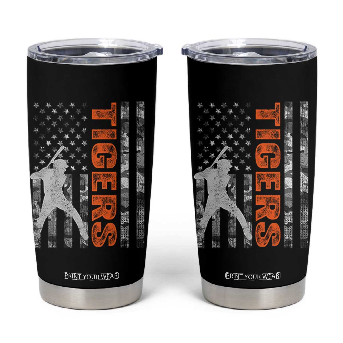 Baseball Player Tiger Tumbler Cup Team Spirit American Flag USA Camo Patriotic Graphic TS10 Black Print Your Wear