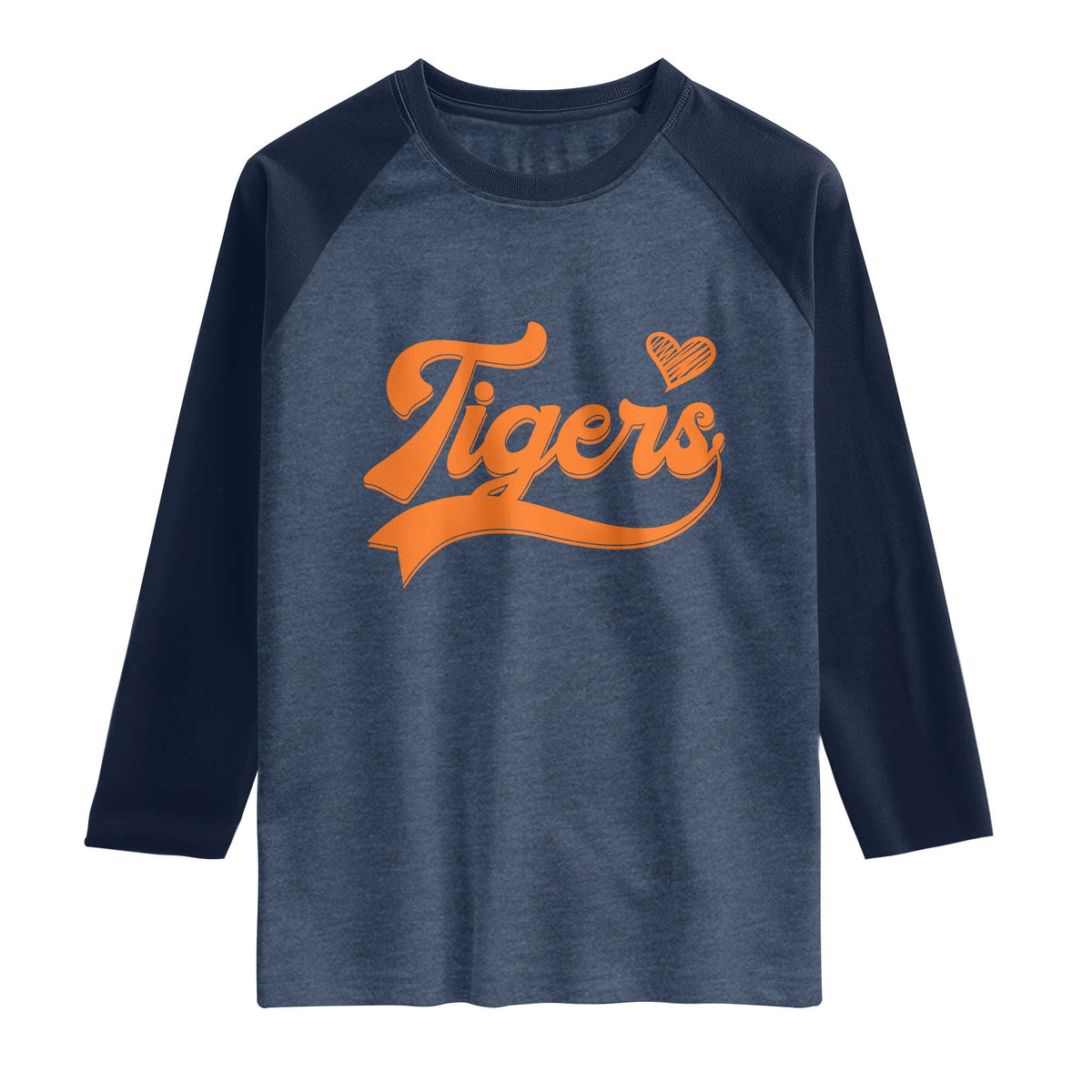 Vintage Tiger Raglan Shirt Varsity Name Script Vintage Sports Jersey Style TS10 Heather Denim Navy Print Your Wear