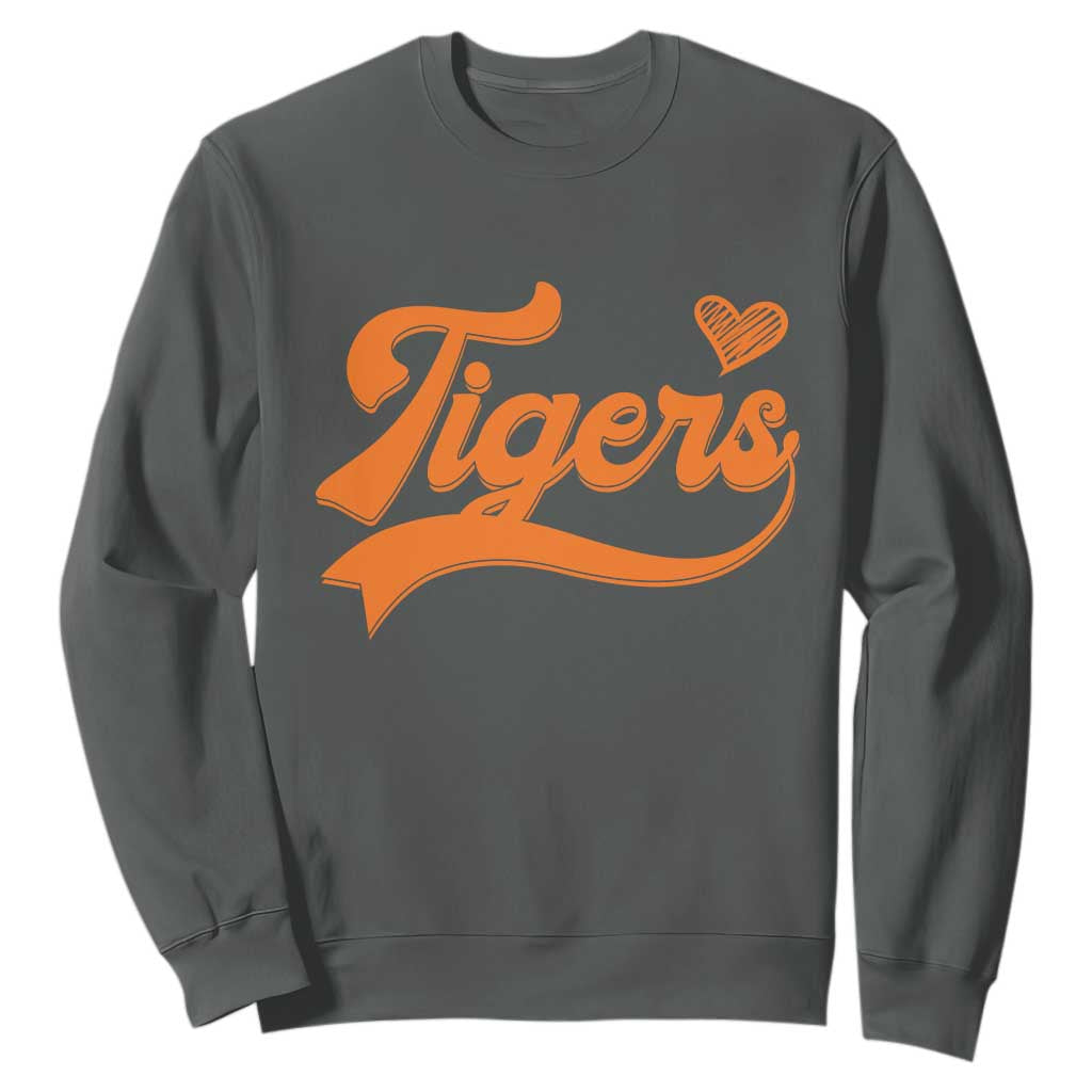 Vintage Tiger Sweatshirt Varsity Name Script Vintage Sports Jersey Style TS10 Dark Heather Print Your Wear
