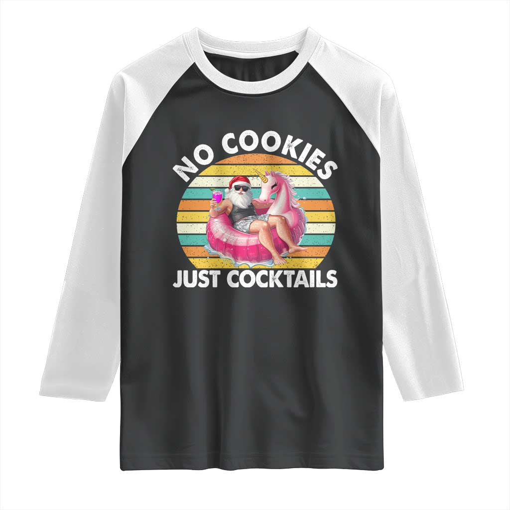 Santa Christmas In July Raglan Shirt No Cookies Just Cocktails Flamingo Summer Beach Hawaii TS10 Black White Print Your Wear