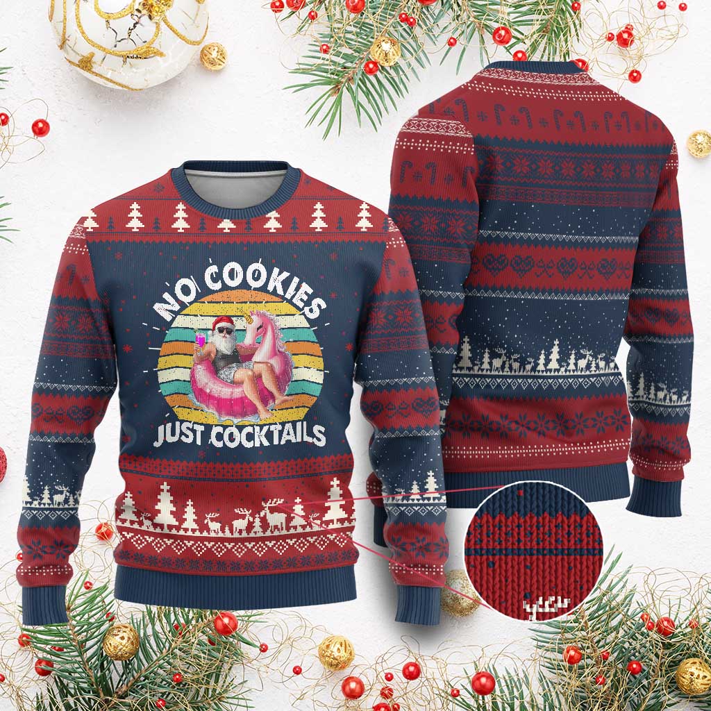 Santa Christmas In July Knit Sweatshirt No Cookies Just Cocktails Flamingo Summer Beach Hawaii TS10 Burgundy Print Your Wear