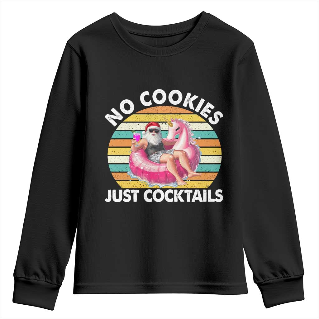 Santa Christmas In July Youth Sweatshirt No Cookies Just Cocktails Flamingo Summer Beach Hawaii TS10 Black Print Your Wear