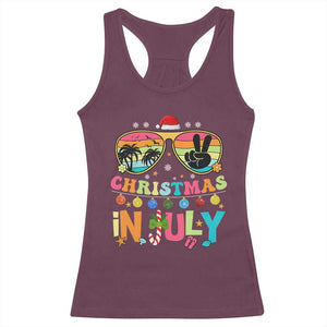 Sunglasses Beach Christmas in July Racerback Tank Top Santa Summer Xmas TS10 Maroon Print Your Wear