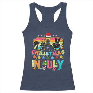 Sunglasses Beach Christmas in July Racerback Tank Top Santa Summer Xmas TS10 Navy Print Your Wear