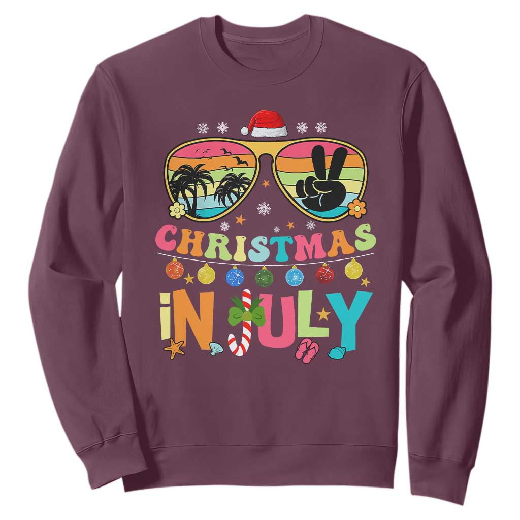 Sunglasses Beach Christmas in July Sweatshirt Santa Summer Xmas TS10 Maroon Print Your Wear