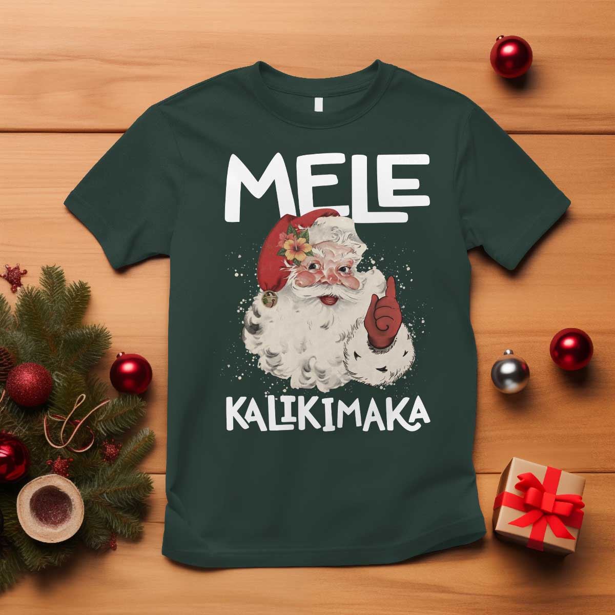 Mele Kalikimaka T Shirt Hawaii Christmas Party Santa TS10 Dark Forest Green Print Your Wear