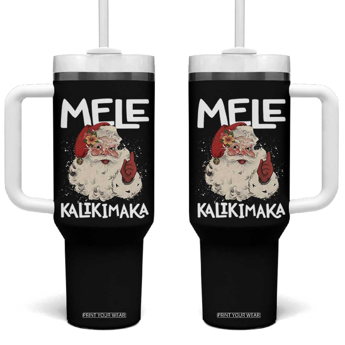 Mele Kalikimaka Tumbler With Handle Hawaii Christmas Party Santa TS10 One Size: 40 oz Black Print Your Wear
