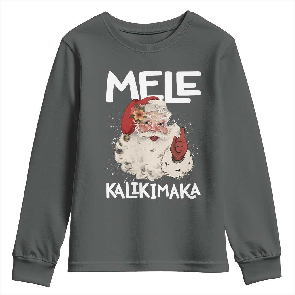 Mele Kalikimaka Youth Sweatshirt Hawaii Christmas Party Santa TS10 Dark Heather Print Your Wear