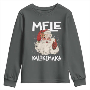 Mele Kalikimaka Youth Sweatshirt Hawaii Christmas Party Santa TS10 Dark Heather Print Your Wear