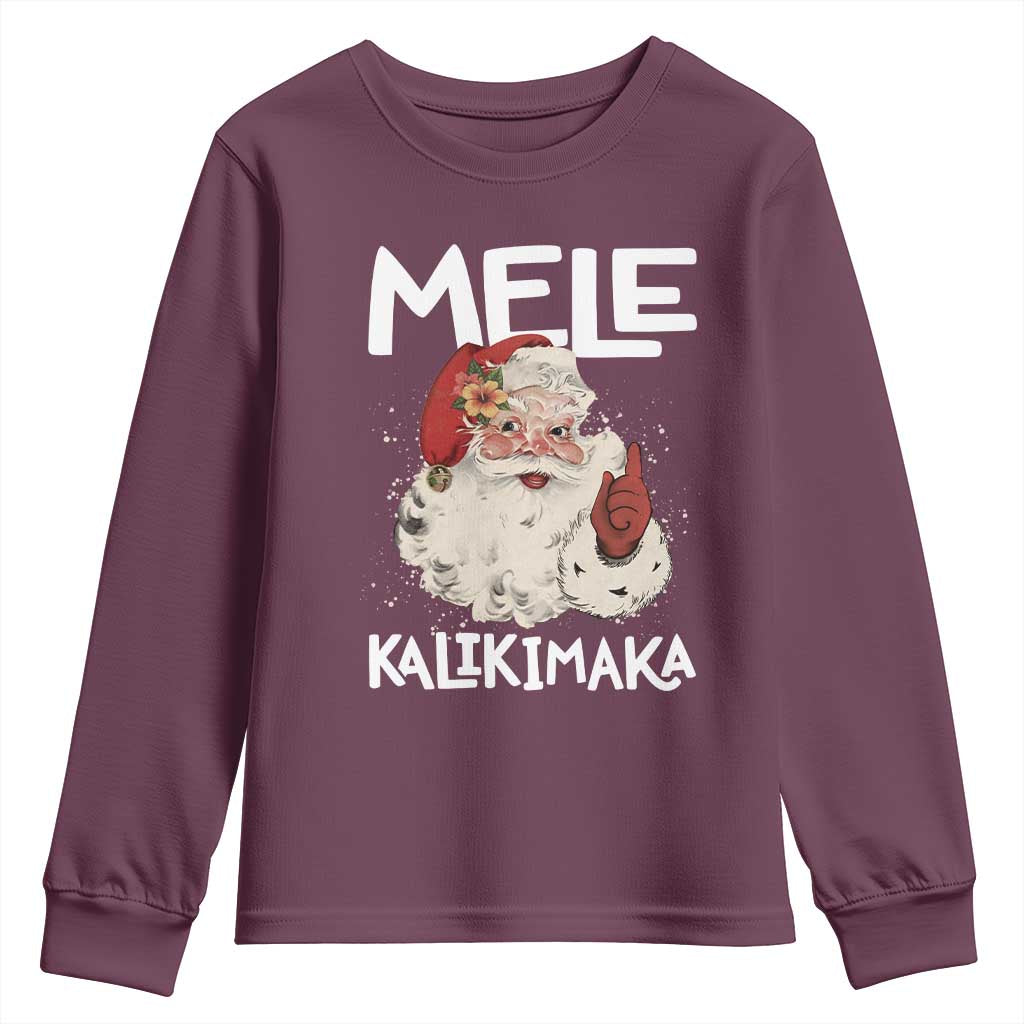 Mele Kalikimaka Youth Sweatshirt Hawaii Christmas Party Santa TS10 Maroon Print Your Wear