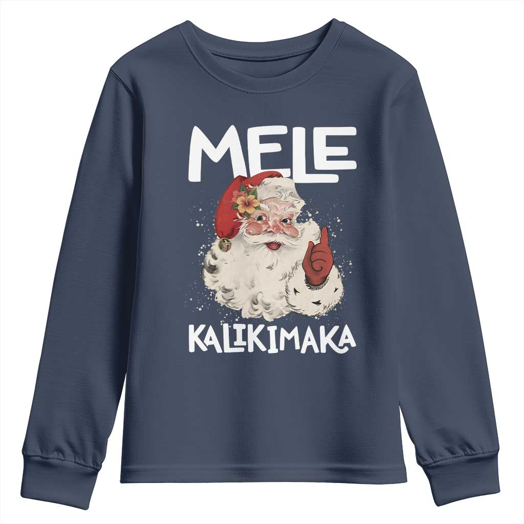 Mele Kalikimaka Youth Sweatshirt Hawaii Christmas Party Santa TS10 Navy Print Your Wear