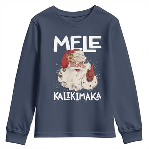 Mele Kalikimaka Youth Sweatshirt Hawaii Christmas Party Santa TS10 Navy Print Your Wear
