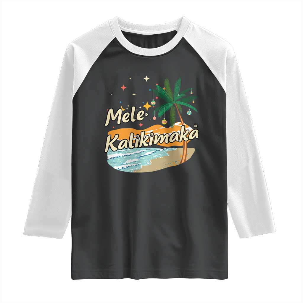 Retro Christmas In July Summer Beach Hawaii Raglan Shirt Mele Kalikimaka TS10 Black White Print Your Wear