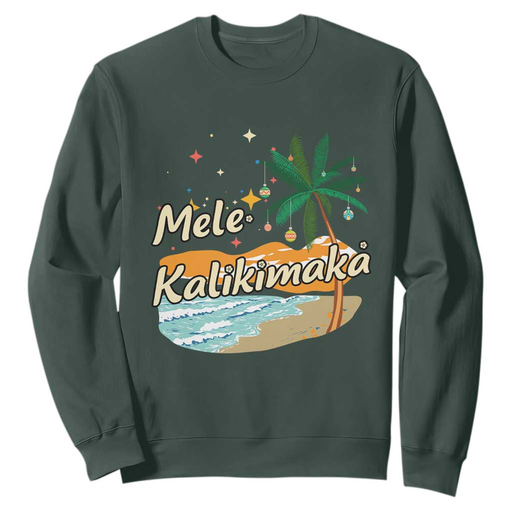 Retro Christmas In July Summer Beach Hawaii Sweatshirt Mele Kalikimaka TS10 Dark Forest Green Print Your Wear