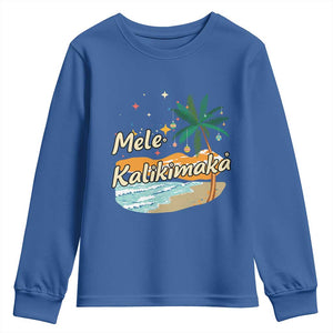 Retro Christmas In July Summer Beach Hawaii Youth Sweatshirt Mele Kalikimaka TS10 Royal Blue Print Your Wear