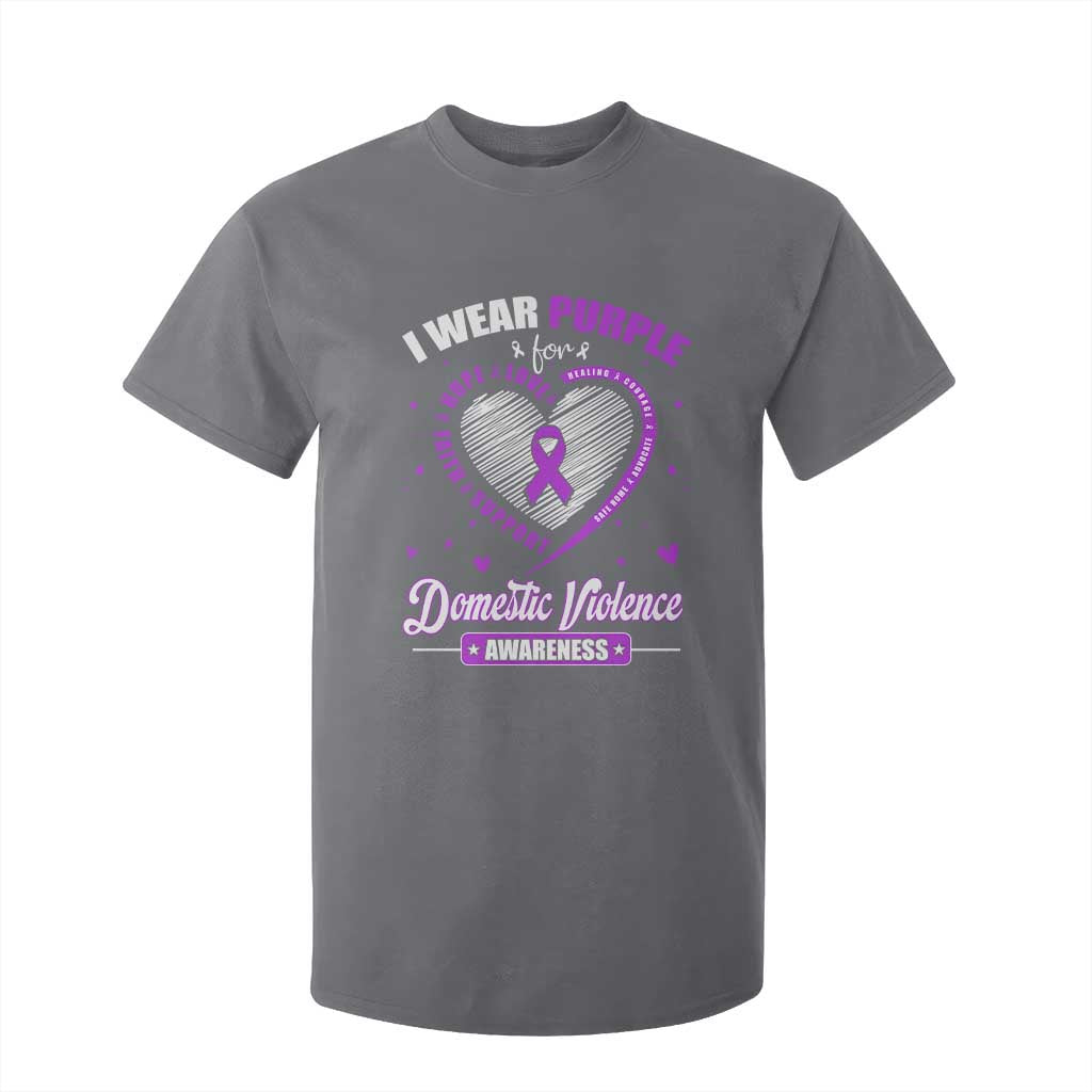 Domestic Violence Awareness T Shirt For Kid Purple Ribbon Support Survivor TS10 Charcoal Print Your Wear