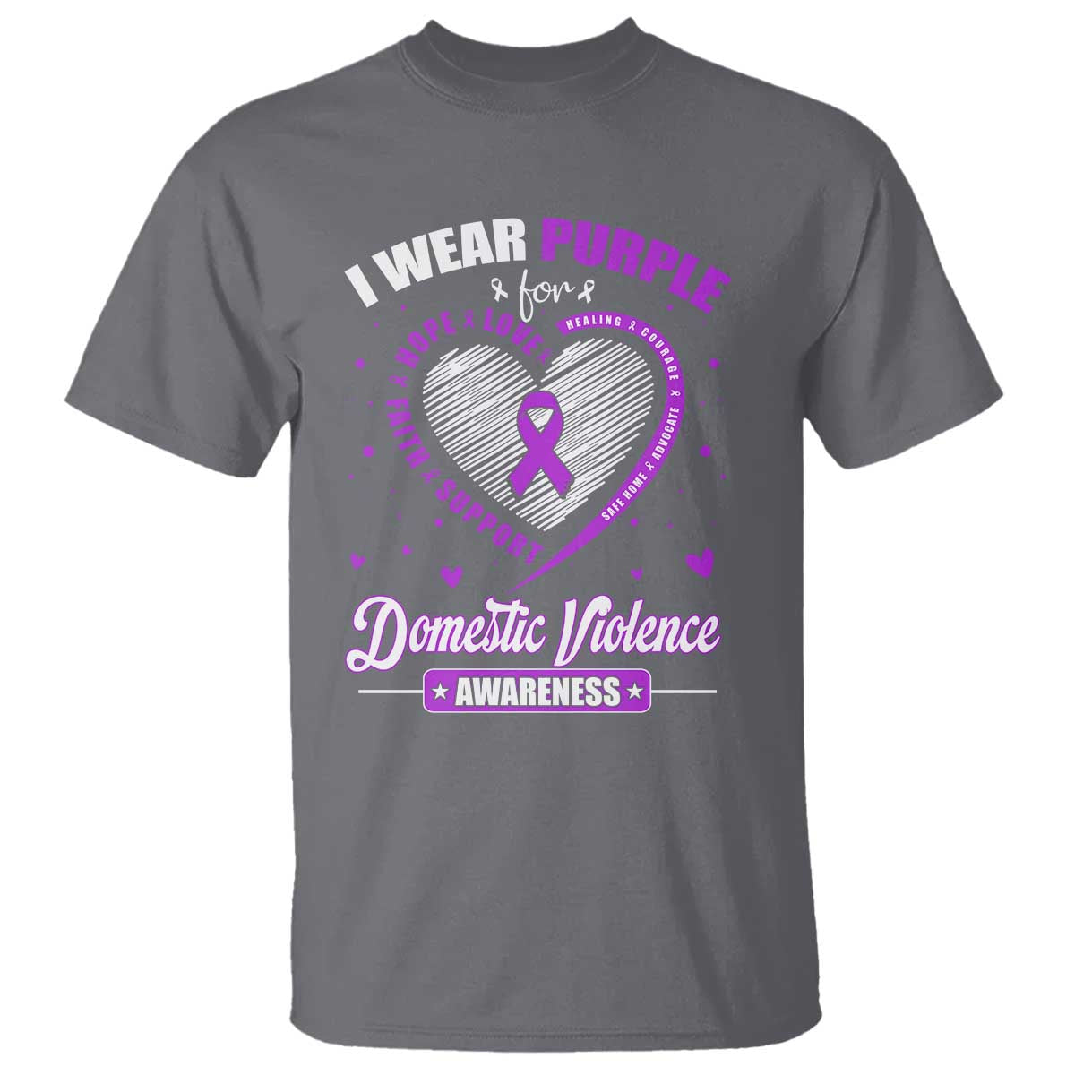 Domestic Violence Awareness T Shirt Purple Ribbon Support Survivor TS10 Charcoal Print Your Wear