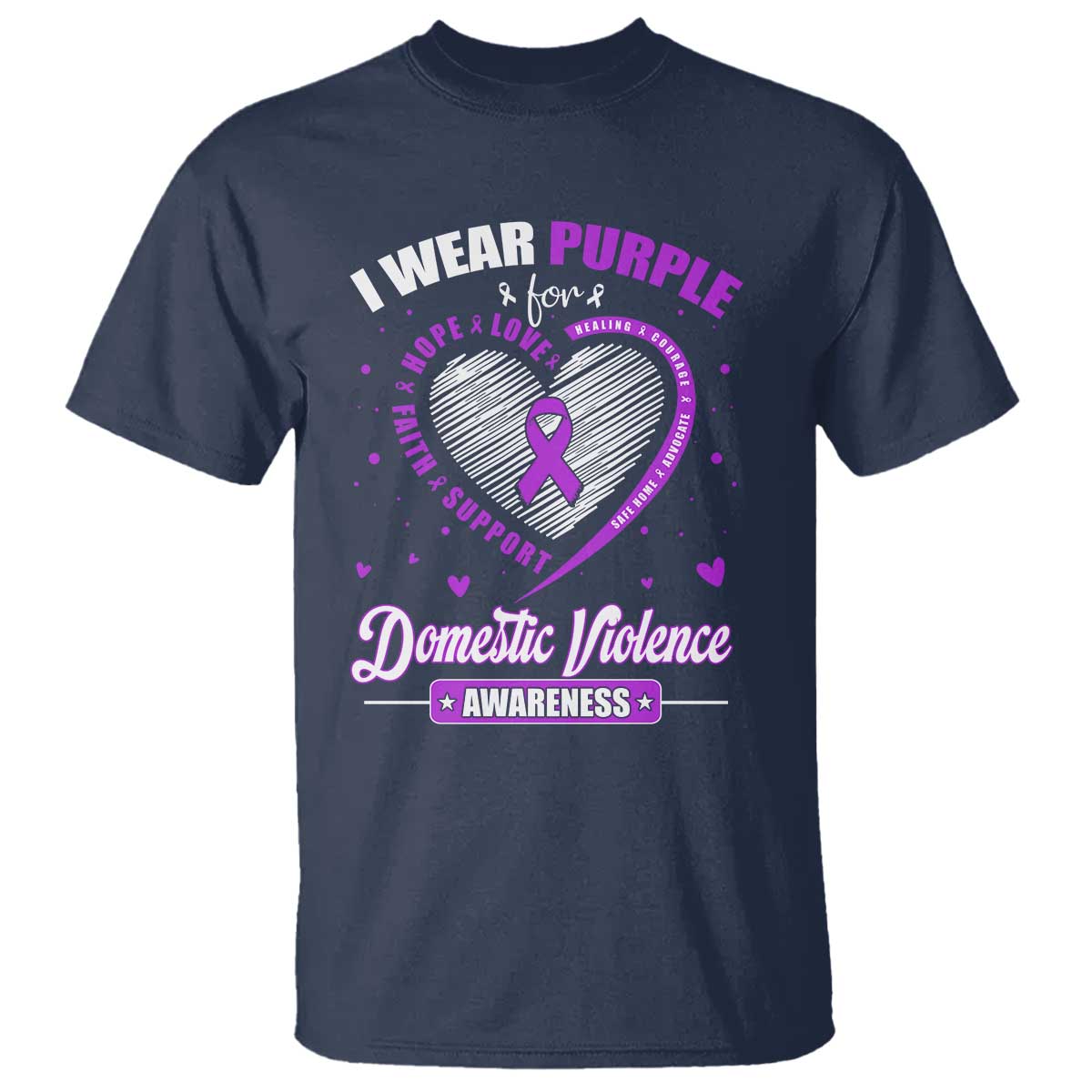 Domestic Violence Awareness T Shirt Purple Ribbon Support Survivor TS10 Navy Print Your Wear