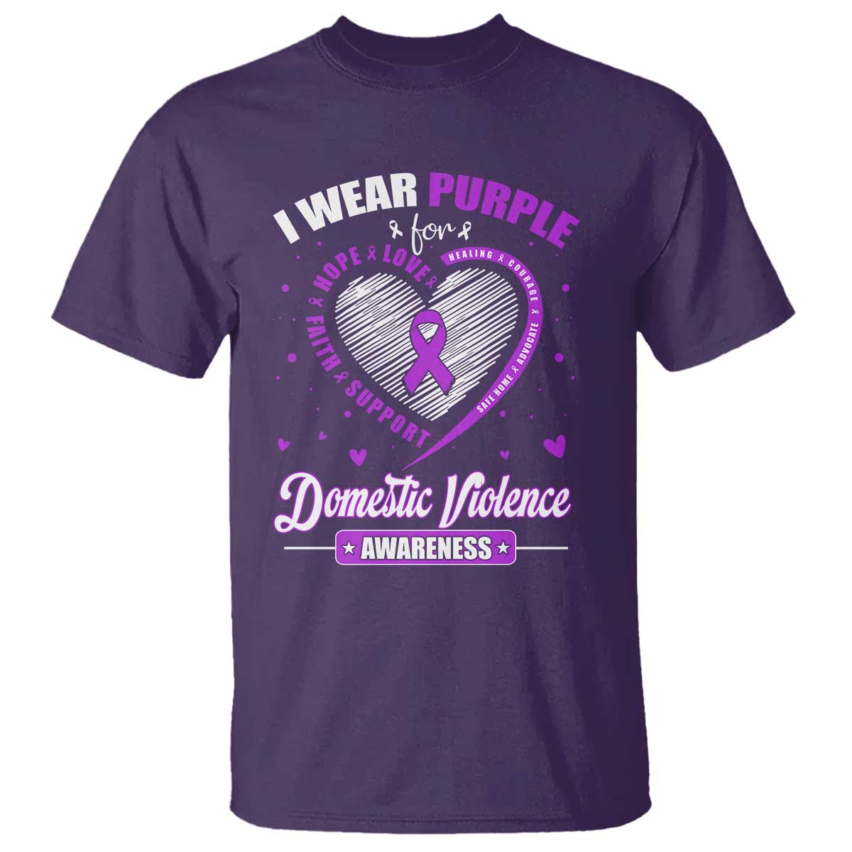 Domestic Violence Awareness T Shirt Purple Ribbon Support Survivor TS10 Purple Print Your Wear