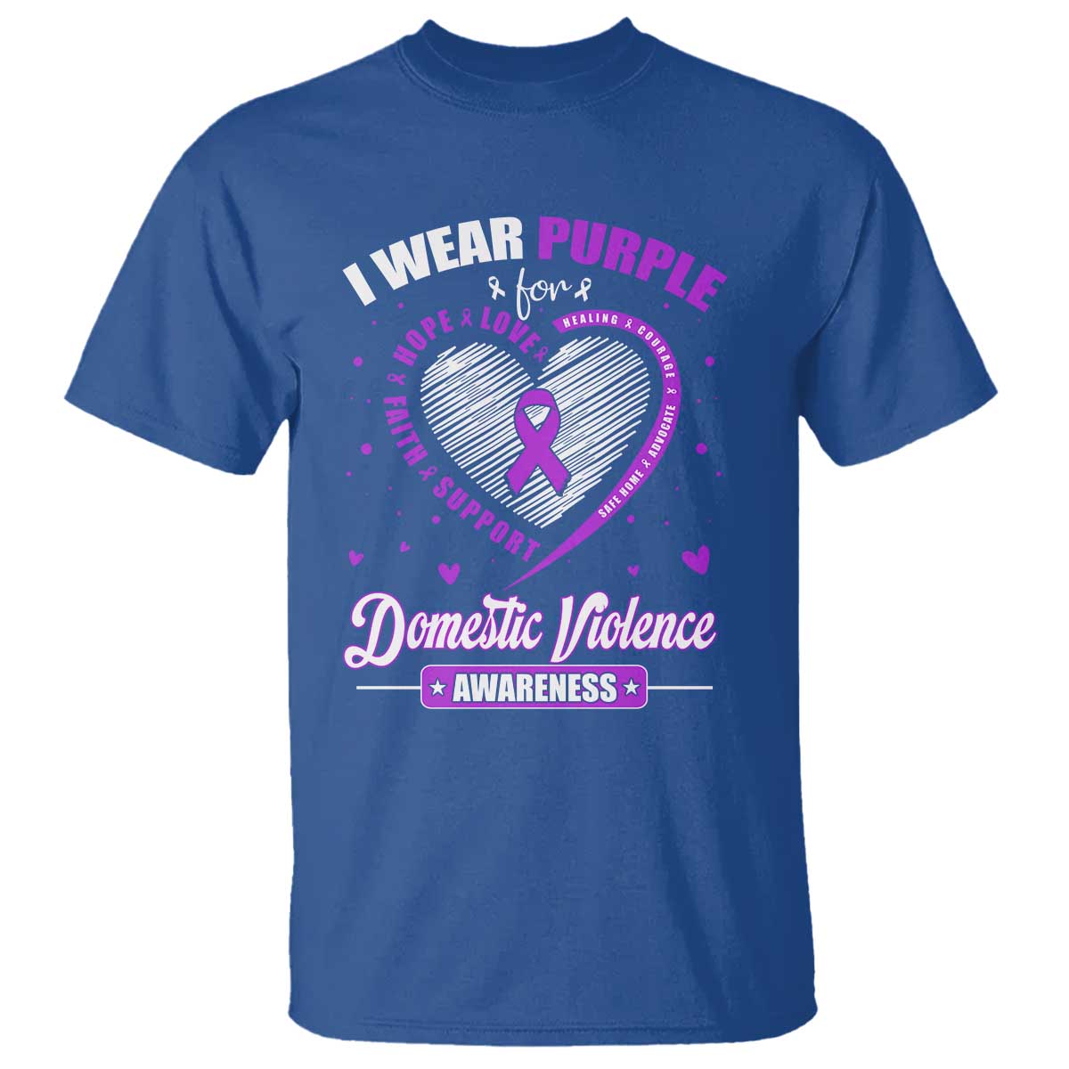 Domestic Violence Awareness T Shirt Purple Ribbon Support Survivor TS10 Royal Blue Print Your Wear