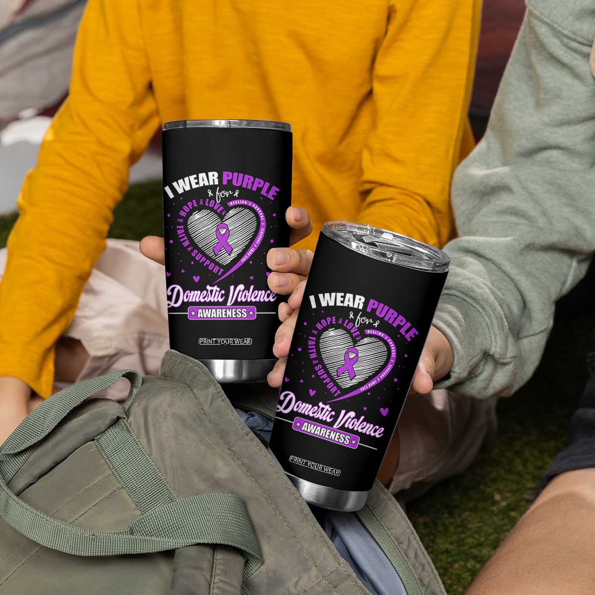 Domestic Violence Awareness Tumbler Cup Purple Ribbon Support Survivor TS10 Print Your Wear