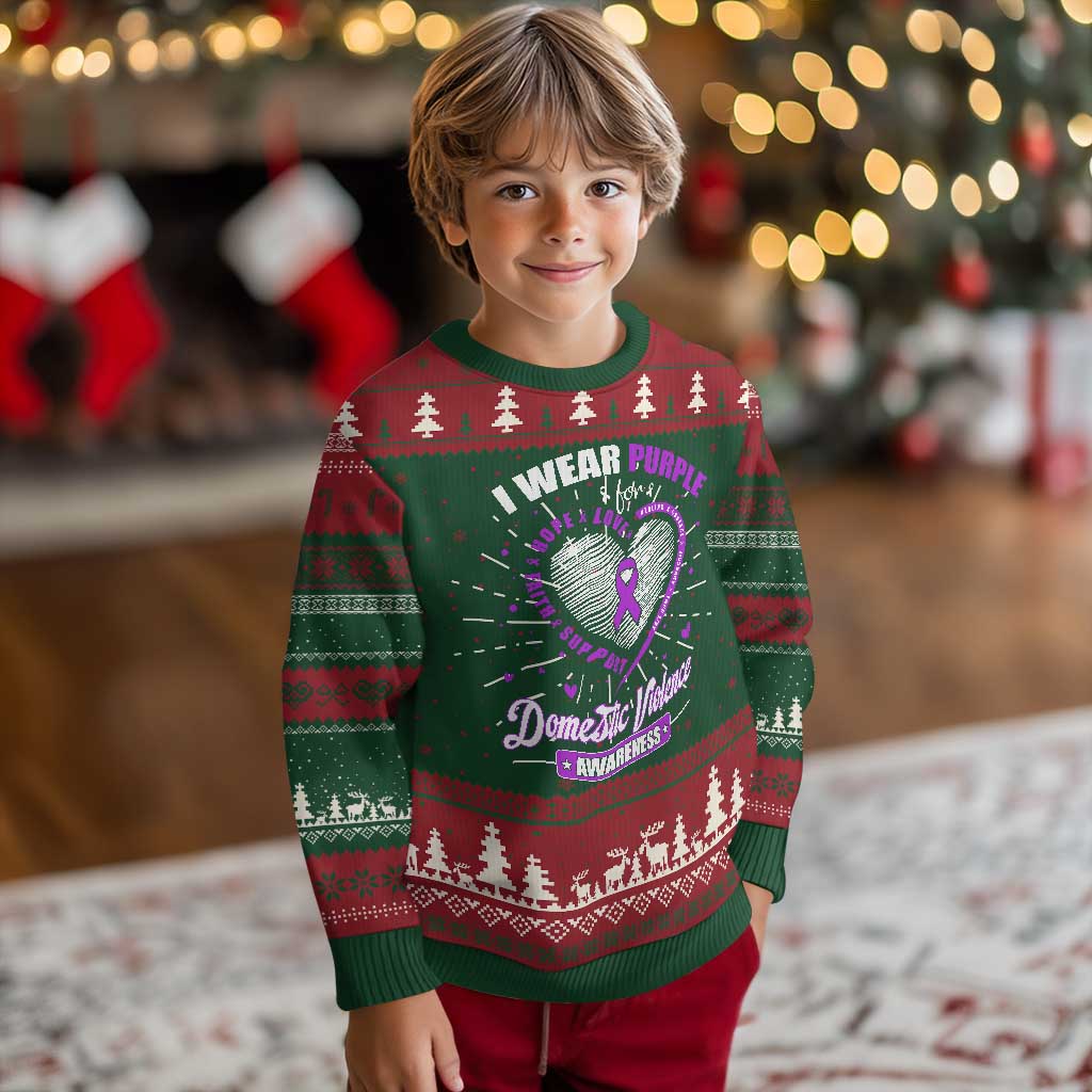 Domestic Violence Awareness Knit Sweatshirt Purple Ribbon Support Survivor TS10 Christmas Print Your Wear