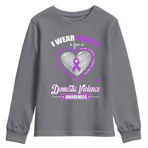 Domestic Violence Awareness Youth Sweatshirt Purple Ribbon Support Survivor TS10 Charcoal Print Your Wear