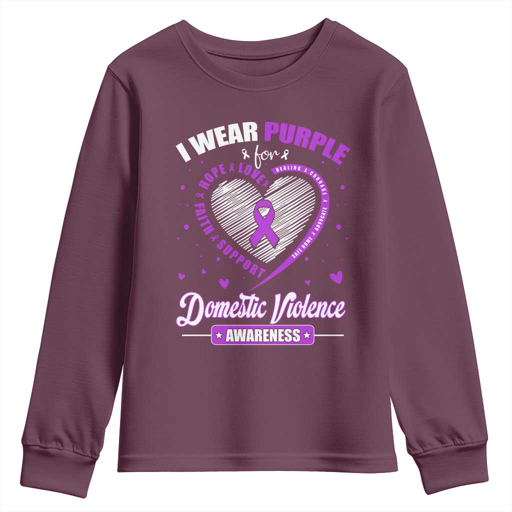 Domestic Violence Awareness Youth Sweatshirt Purple Ribbon Support Survivor TS10 Maroon Print Your Wear