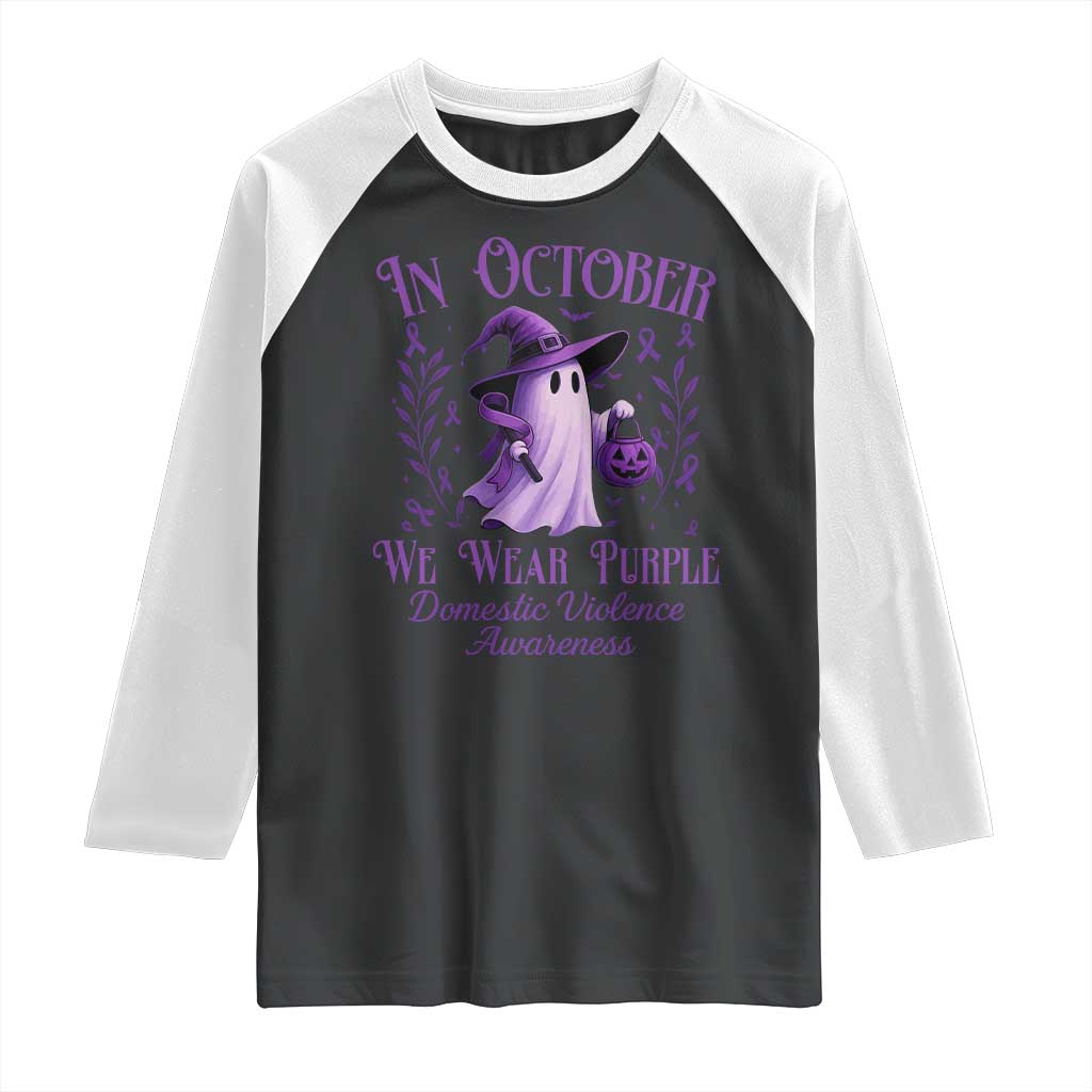 Domestic Violence Awareness Raglan Shirt Halloween October Wear Purple Ghost TS10 Black White Print Your Wear