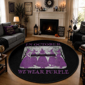 Retro In October We Wear Purple Witch Domestic Violence Awareness Round Rug