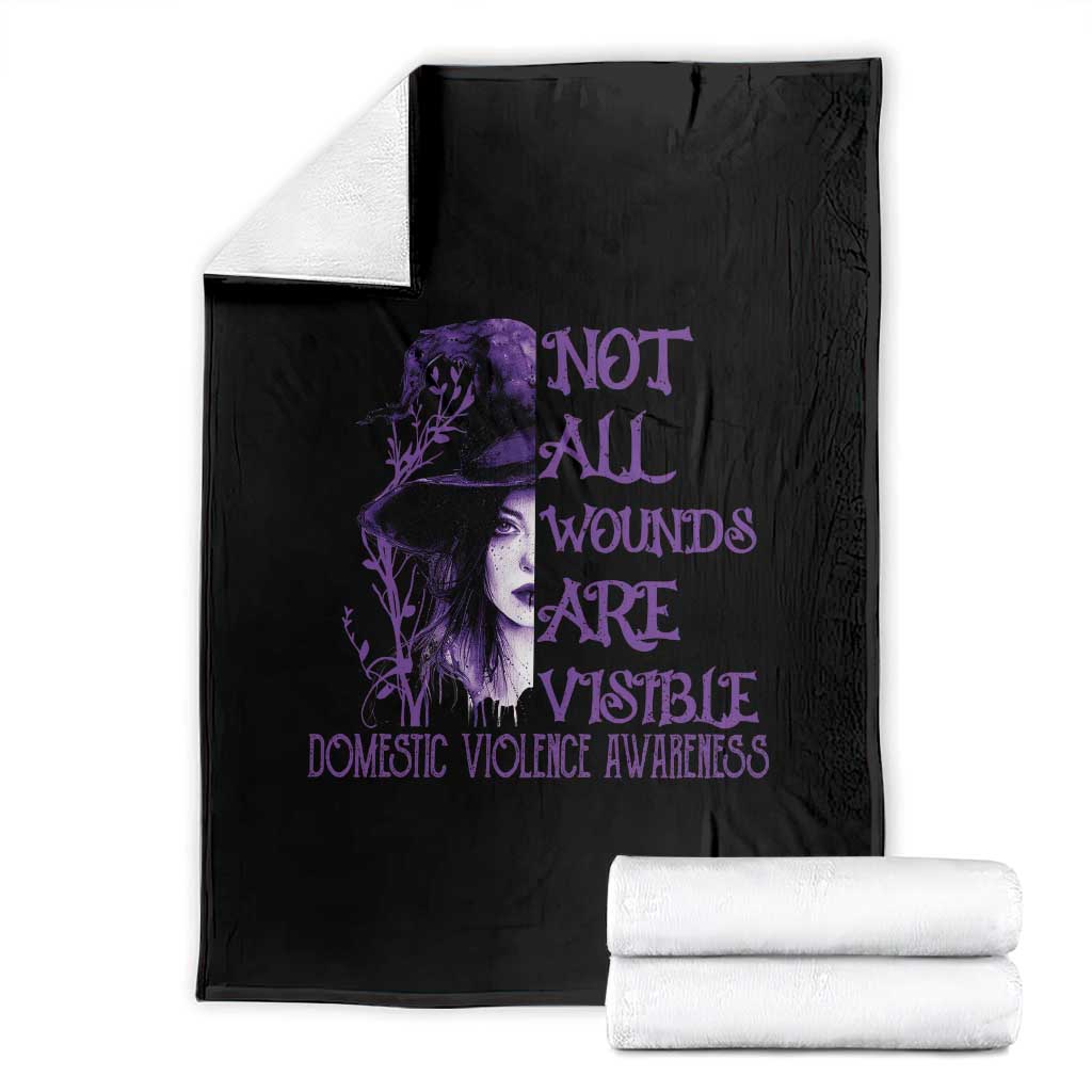 Stop Domestic Violence Throw Blanket Purple Ribbon Witch Graphic Witchy Feminist TS10 Black Print Your Wear