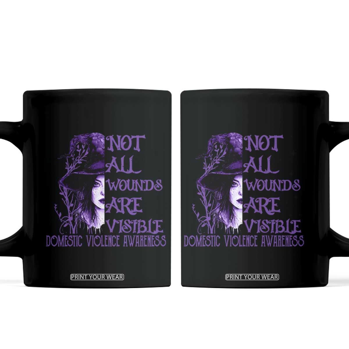 Stop Domestic Violence Coffee Mug Purple Ribbon Witch Graphic Witchy Feminist TS10 Black Print Your Wear