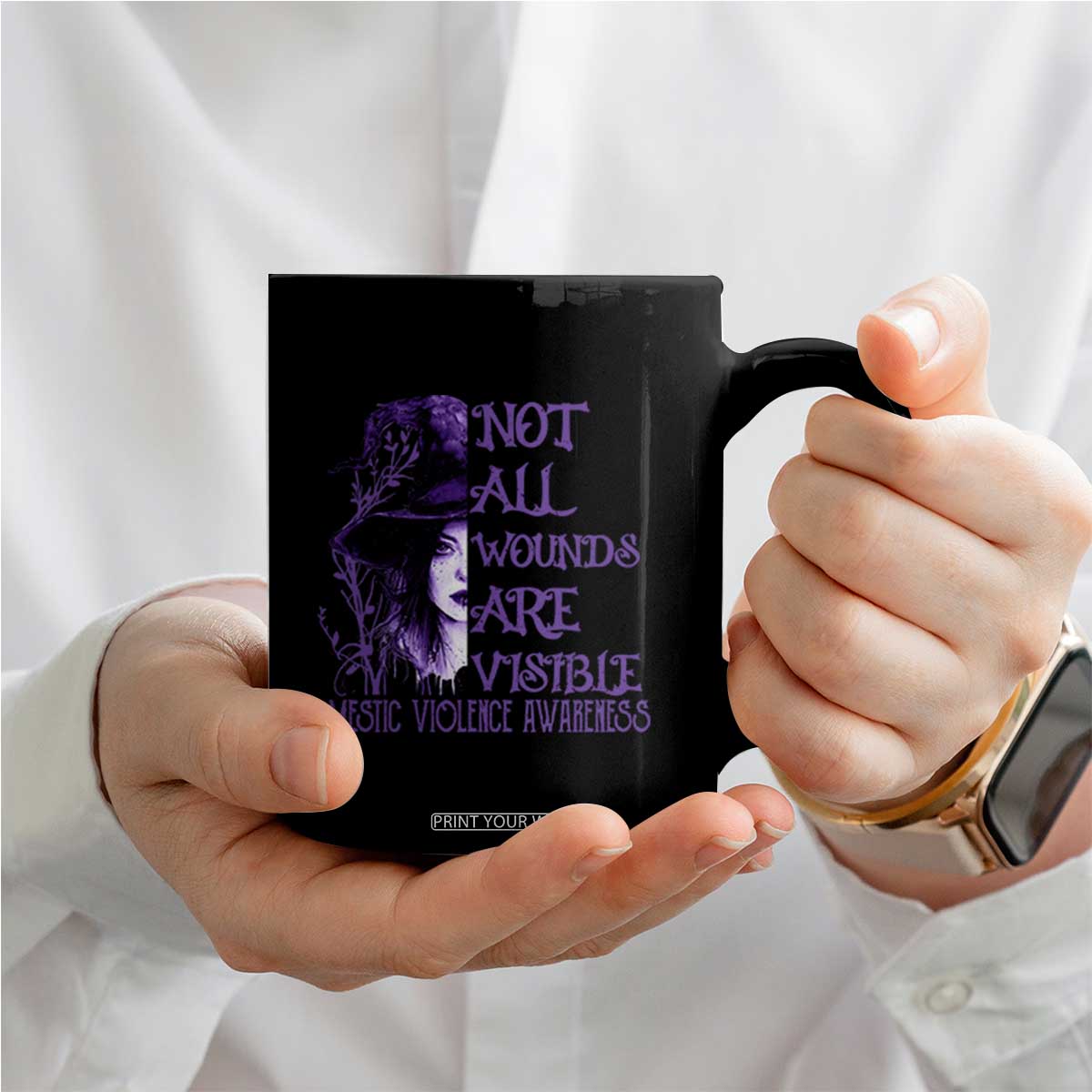 Stop Domestic Violence Coffee Mug Purple Ribbon Witch Graphic Witchy Feminist TS10 Print Your Wear