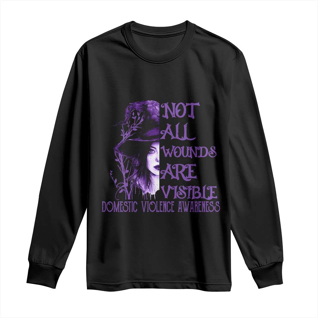 Stop Domestic Violence Long Sleeve Shirt Purple Ribbon Witch Graphic Witchy Feminist TS10 Black Print Your Wear